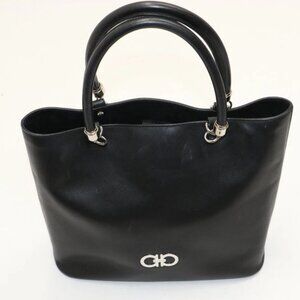 Salvatore Ferragamo Leather Double Gancio Tote - Black